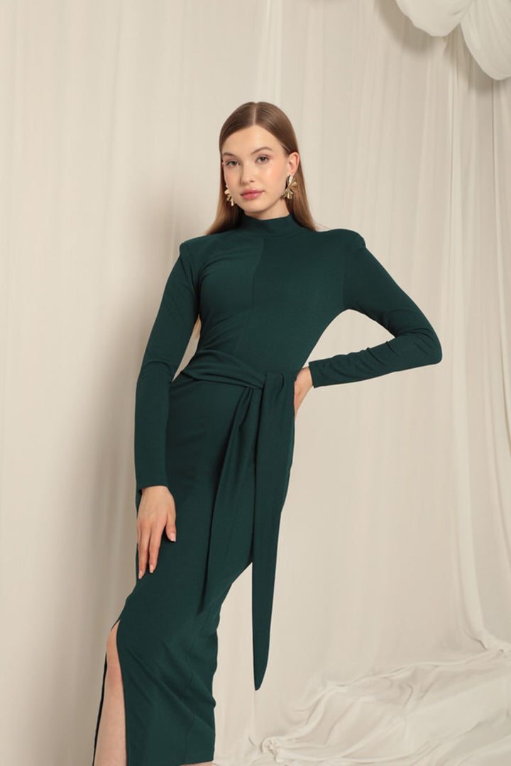 KKT Crepe Fabric Tied Emerald Green Dress - Porta Westfalica
