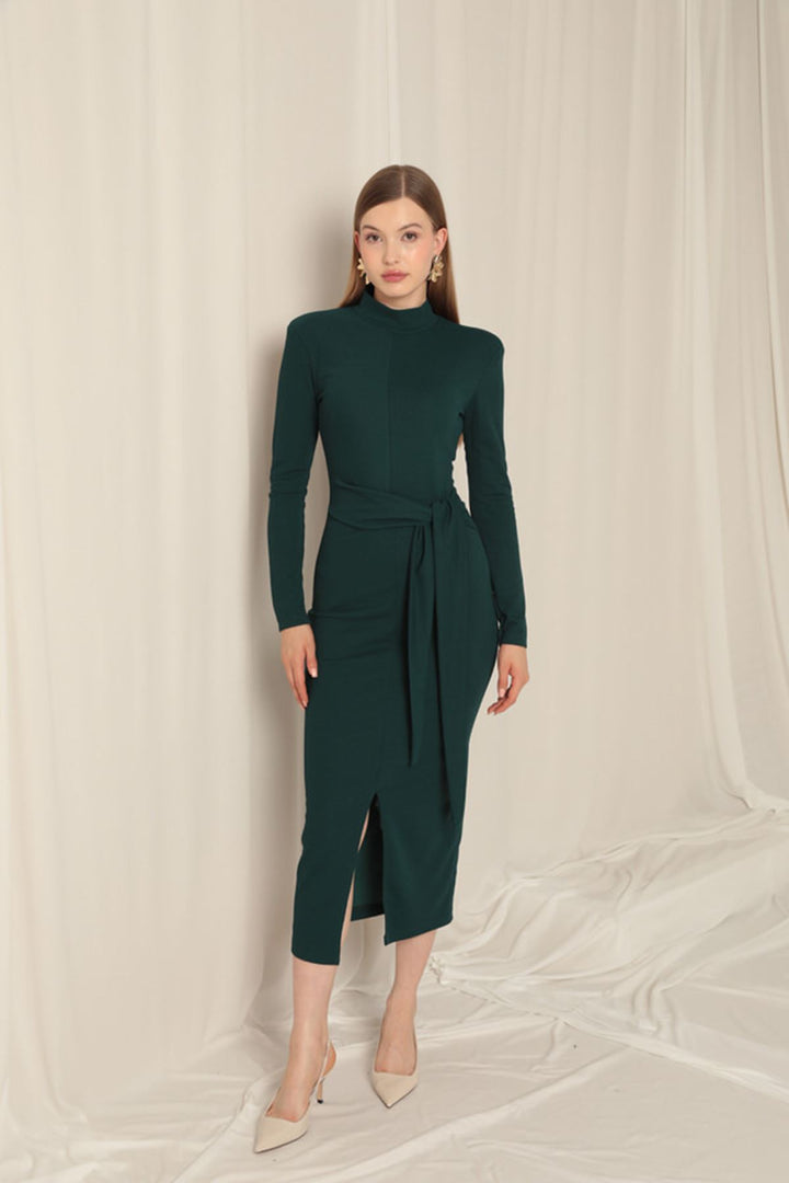 KKT Crepe Fabric Tied Emerald Green Dress - Porta Westfalica