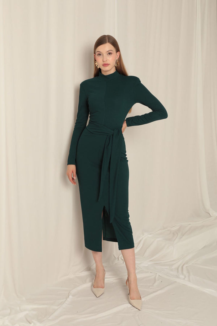 KKT Crepe Fabric Tied Emerald Green Dress - Porta Westfalica