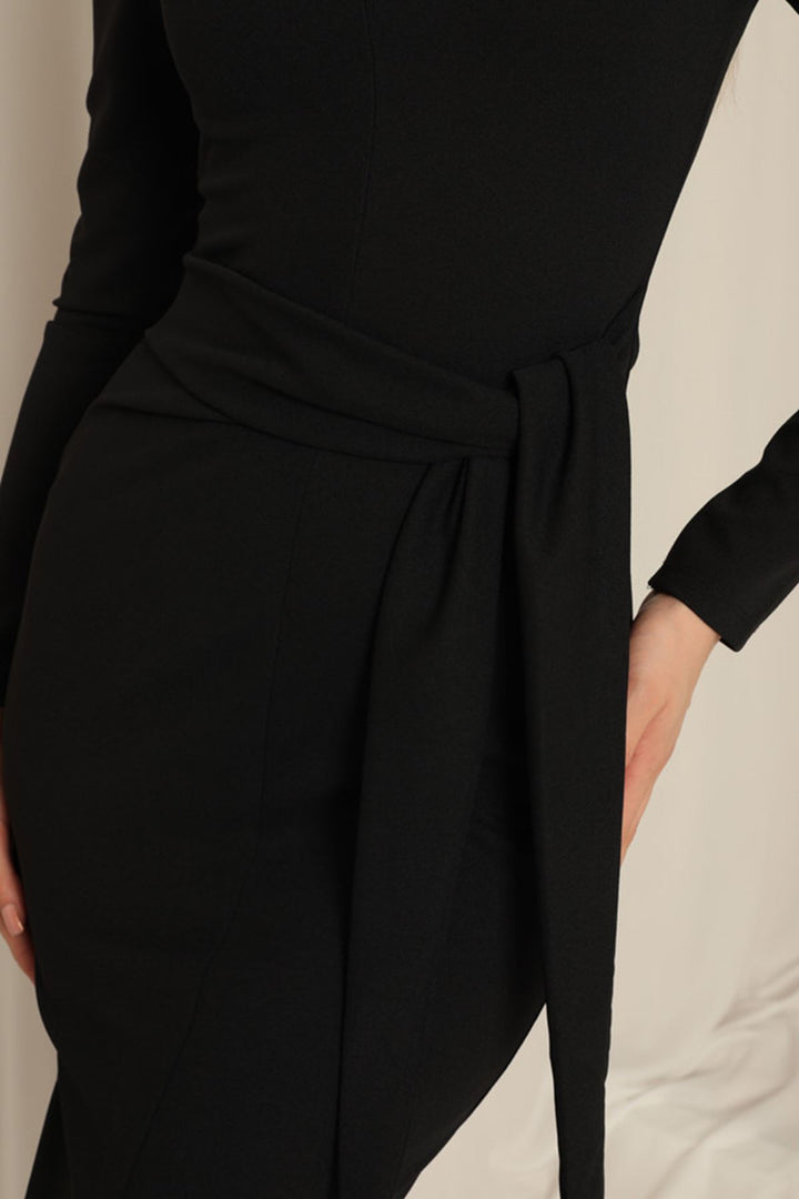KKT Crepe Fabric Tied Women's Black Dress - Ensenada