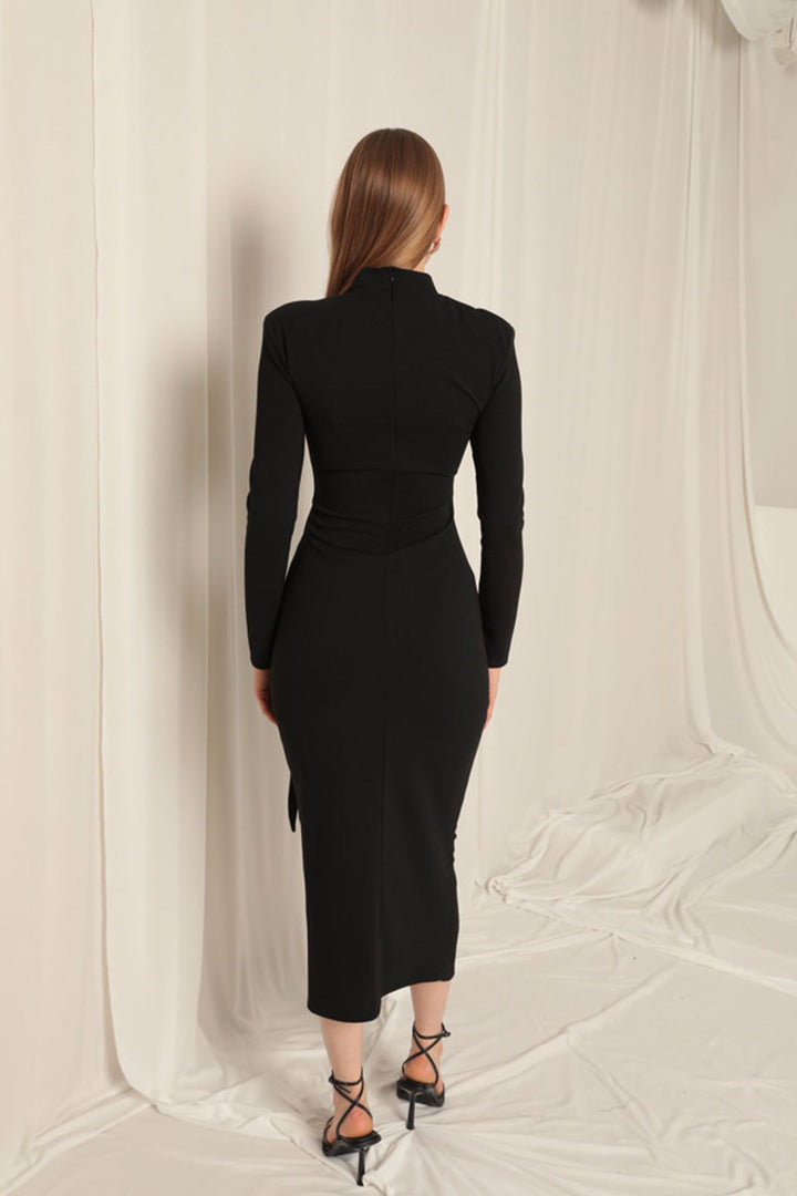 KKT Crepe Fabric Tied Women's Black Dress - Ensenada