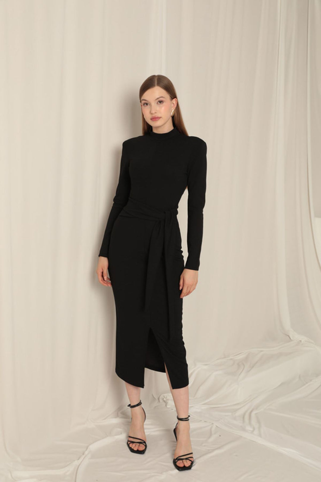 KKT Crepe Fabric Tied Women's Black Dress - Ensenada
