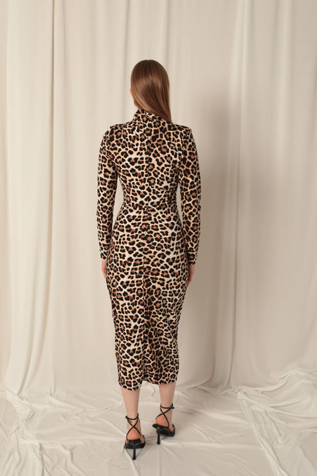 KKT Crepe Fabric Leopard Pattern Coffee Dress - Chino