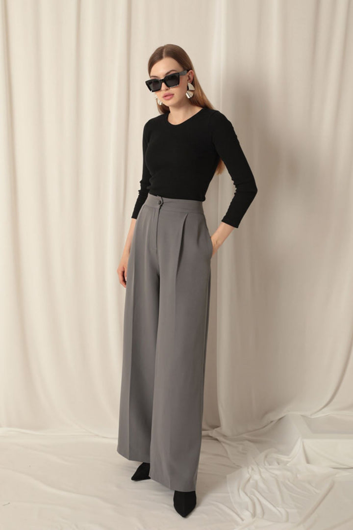 KKT Atlas Fabric Palazzo Women's Gray Trousers - Pistoia
