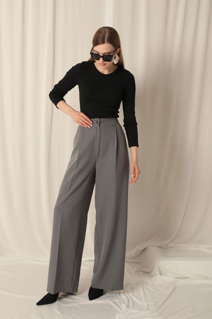 KKT Atlas Fabric Palazzo Women's Gray Trousers - Pistoia