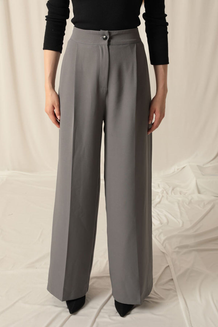 KKT Atlas Fabric Palazzo Women's Gray Trousers - Pistoia