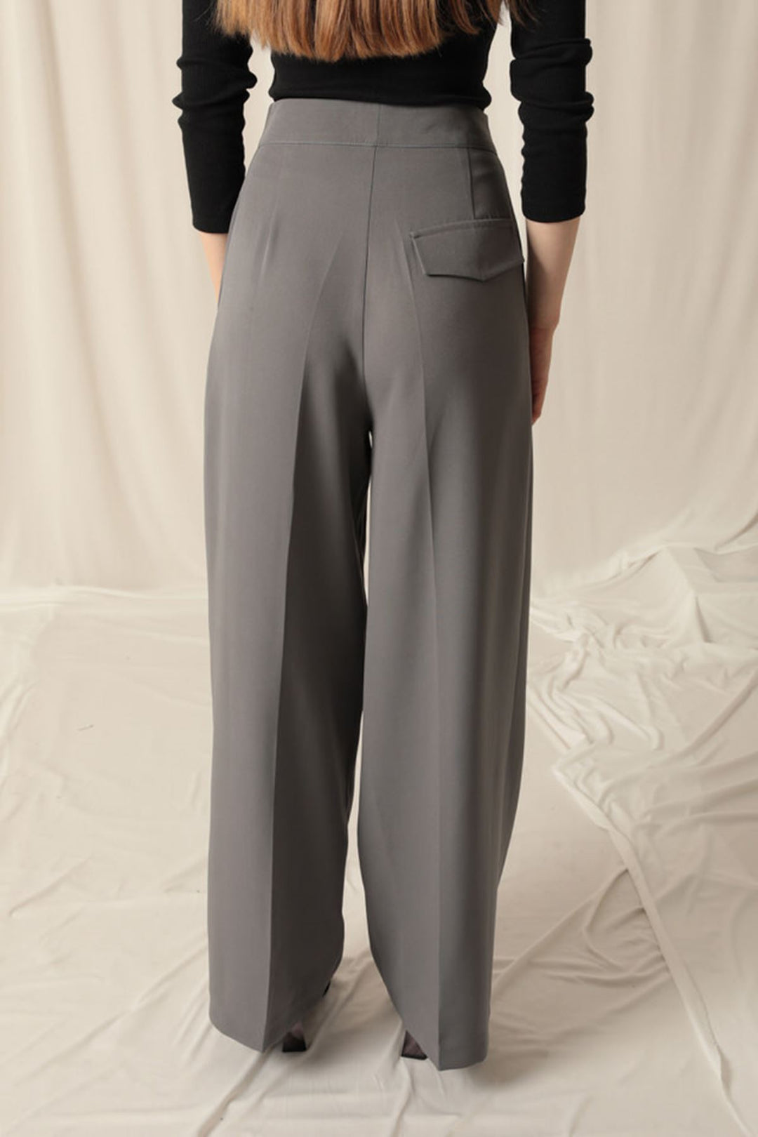 KKT Atlas Fabric Palazzo Women's Gray Trousers - Pistoia