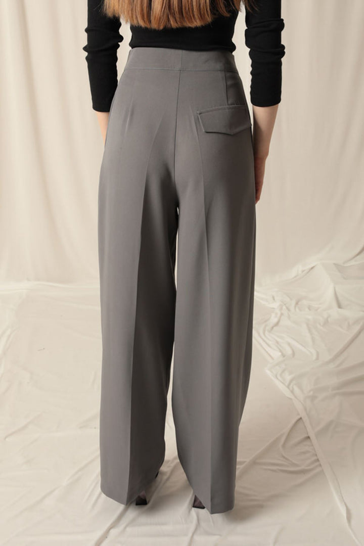 KKT Atlas Fabric Palazzo Women's Gray Trousers - Pistoia