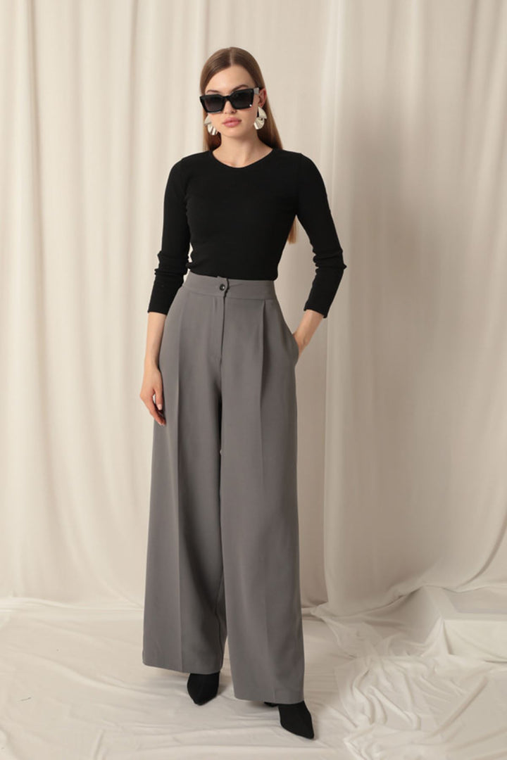 KKT Atlas Fabric Palazzo Women's Gray Trousers - Pistoia