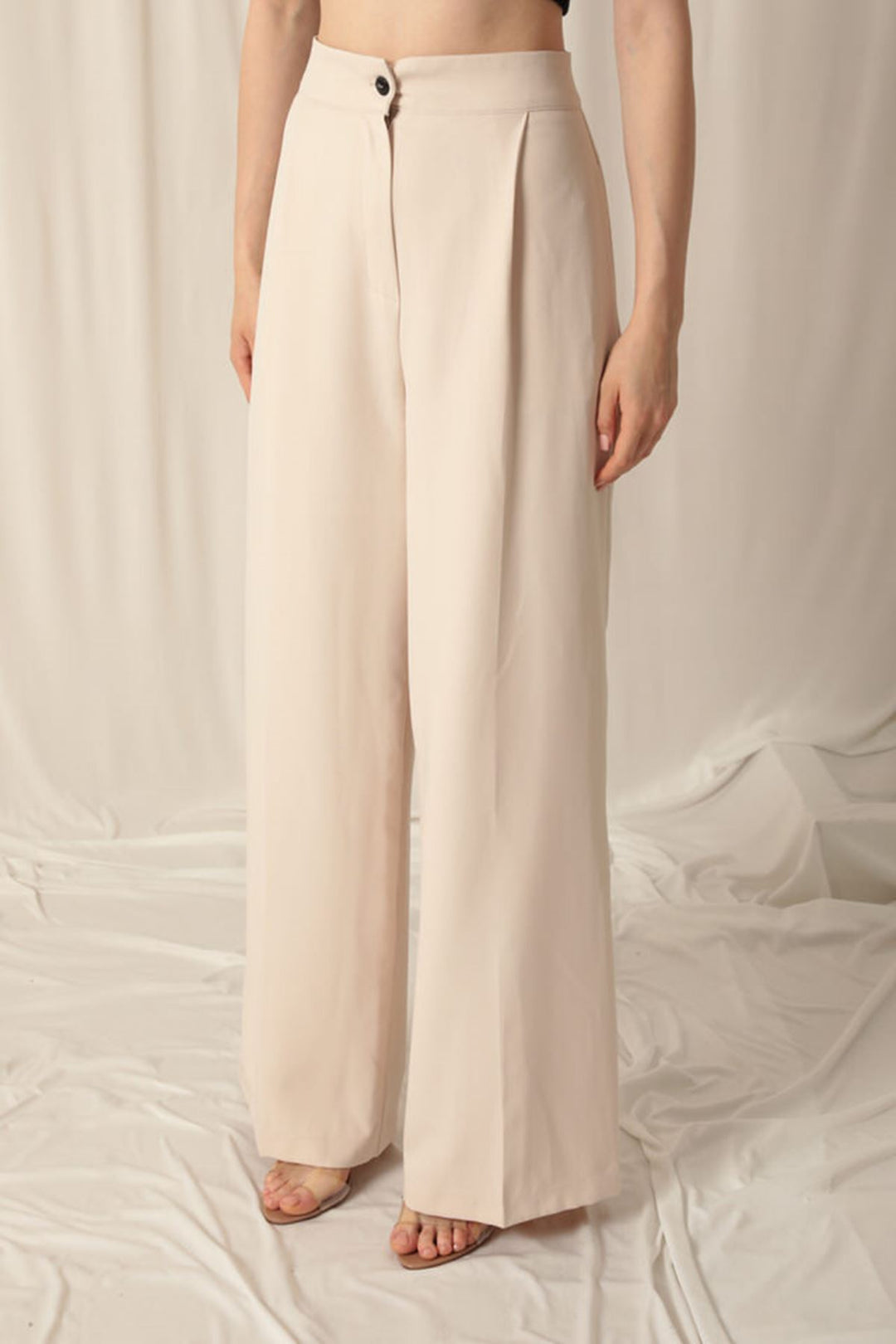 KKT Atlas Fabric Palazzo Women's Beige Trousers - Woerden
