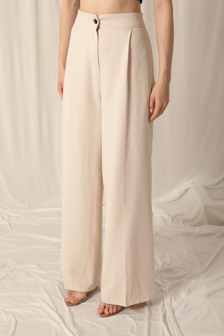 KKT Atlas Fabric Palazzo Women's Beige Trousers - Woerden