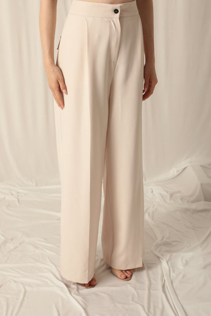 KKT Atlas Fabric Palazzo Women's Beige Trousers - Woerden