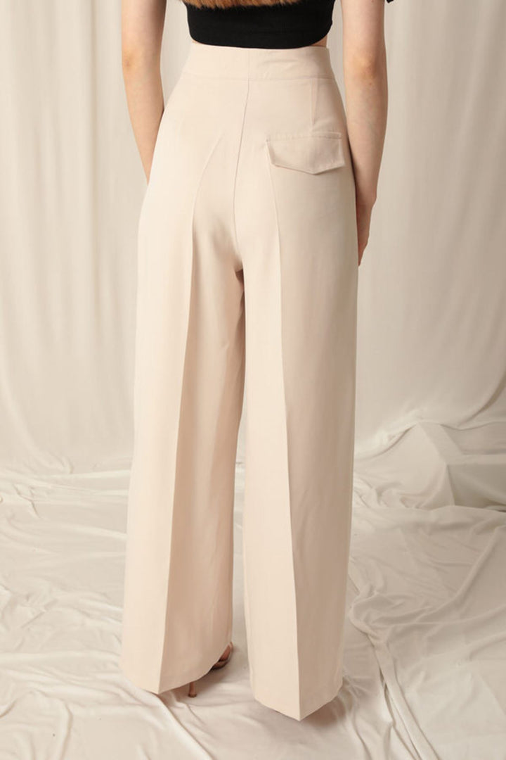 KKT Atlas Fabric Palazzo Women's Beige Trousers - Woerden