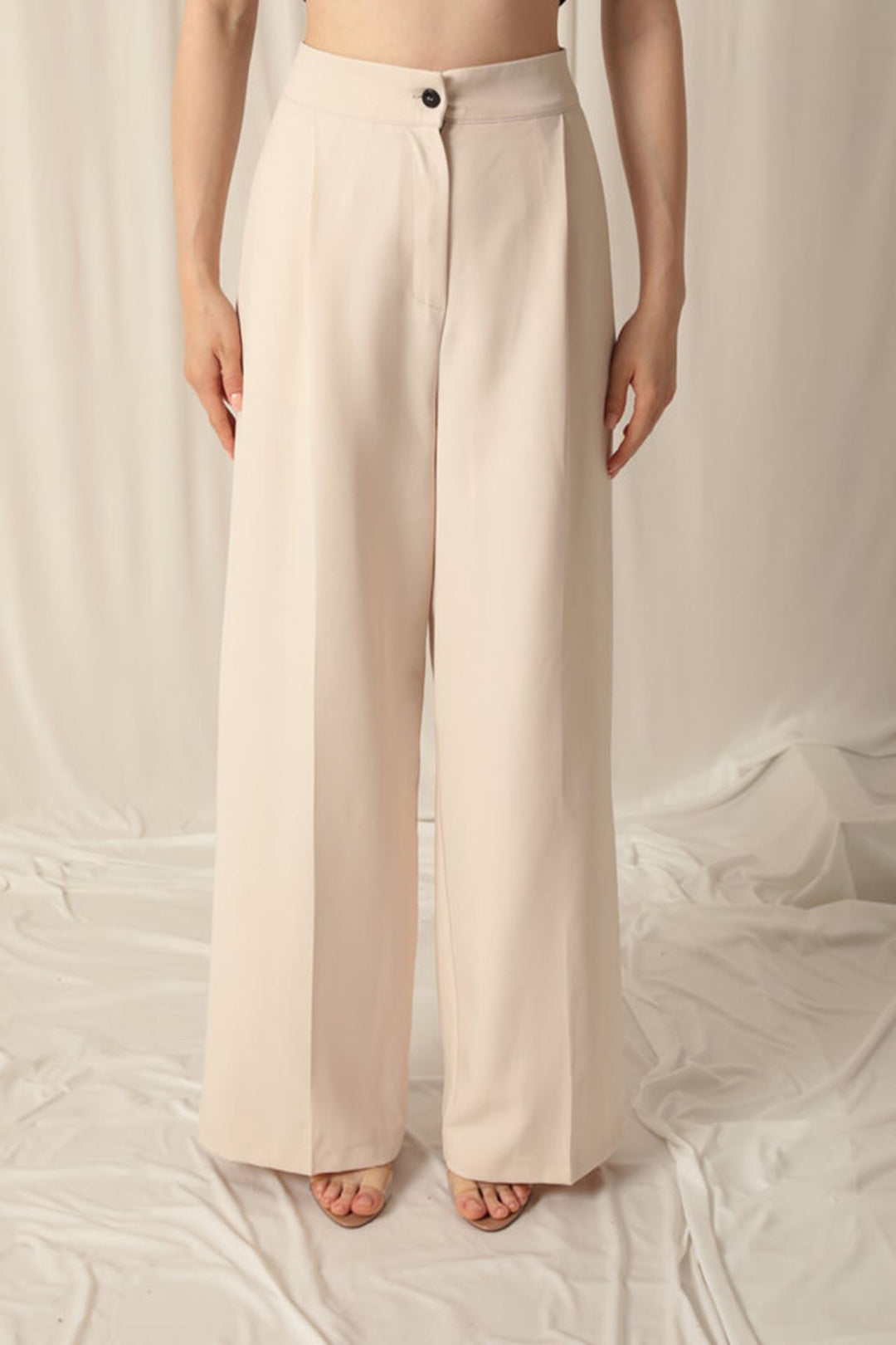 KKT Atlas Fabric Palazzo Women's Beige Trousers - Woerden
