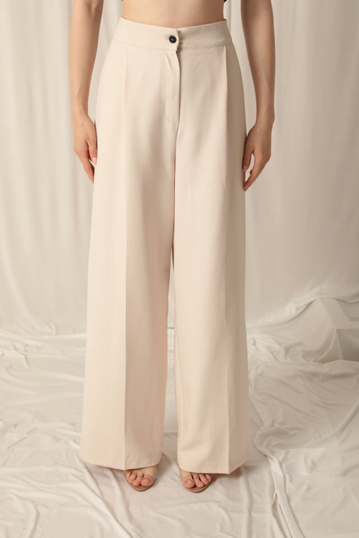 KKT Atlas Fabric Palazzo Women's Beige Trousers - Woerden