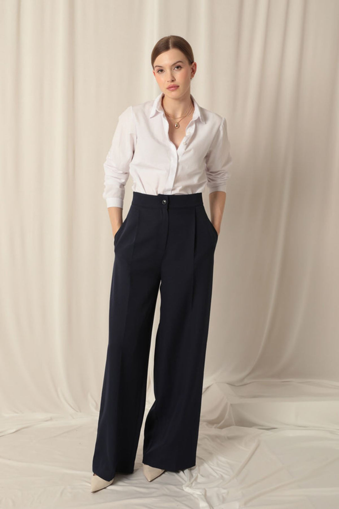 KKT Atlas Fabric Palazzo Women's Blue Trousers - Melle