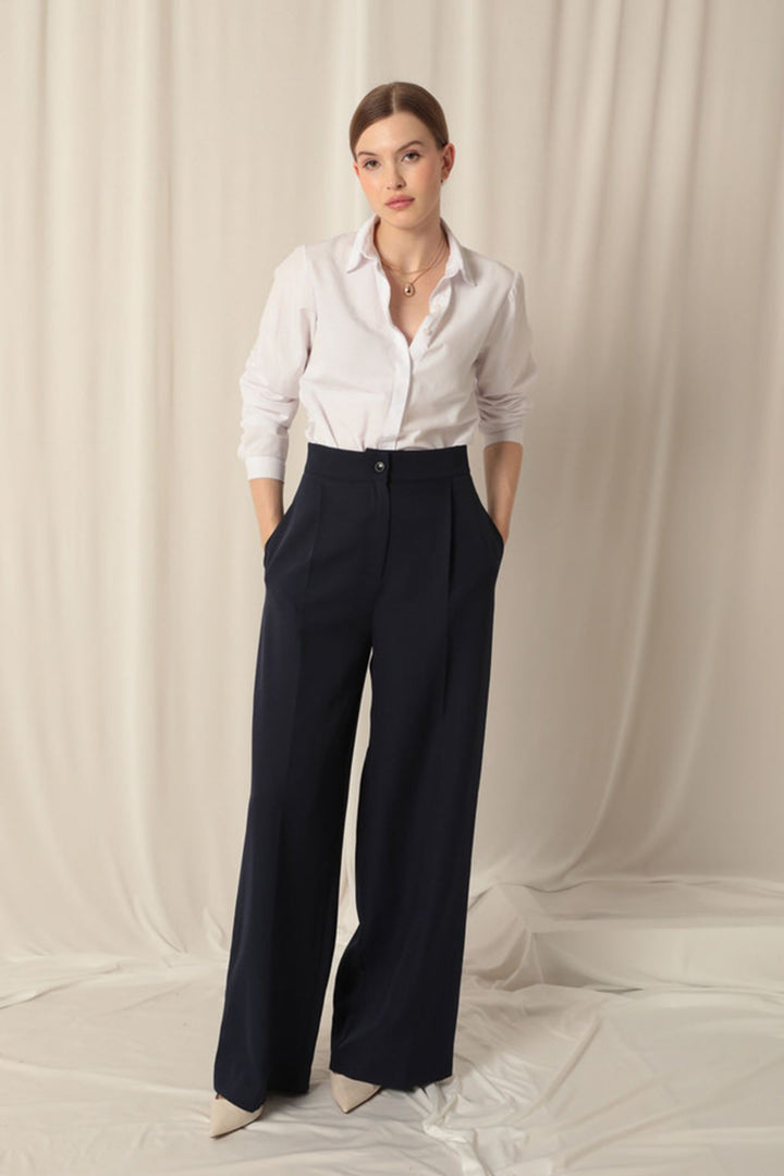 KKT Atlas Fabric Palazzo Women's Blue Trousers - Melle