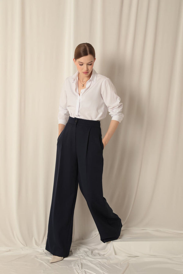 KKT Atlas Fabric Palazzo Women's Blue Trousers - Melle
