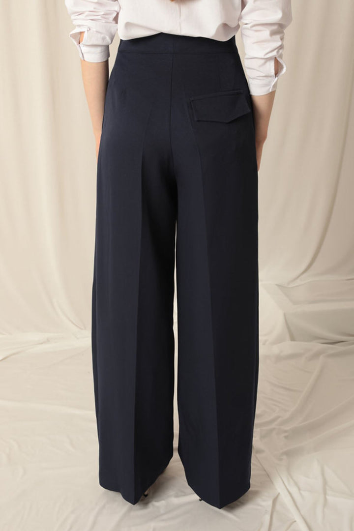 KKT Atlas Fabric Palazzo Women's Blue Trousers - Melle