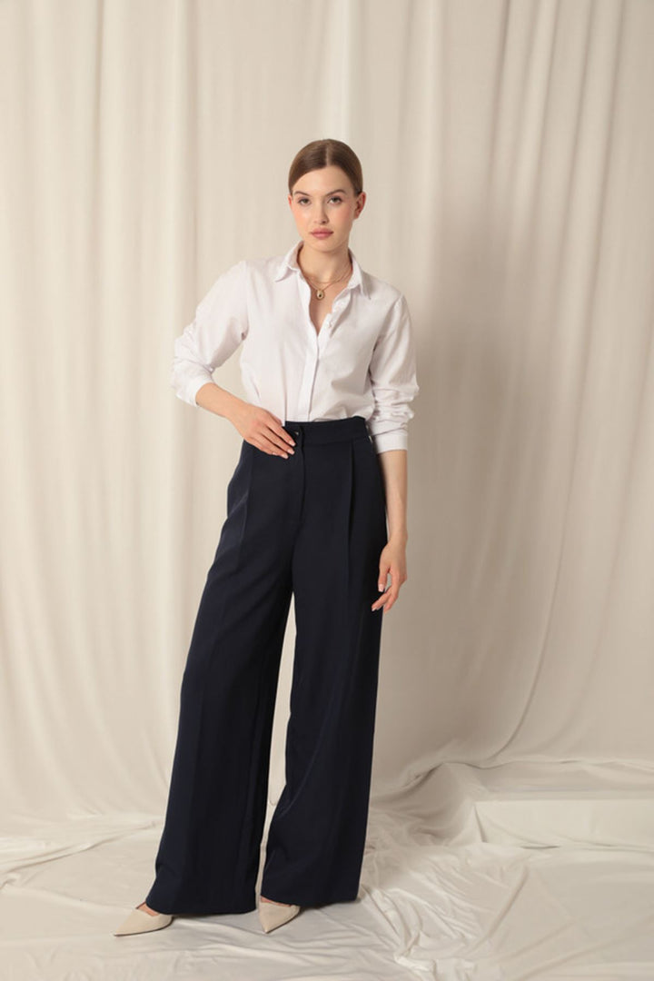 KKT Atlas Fabric Palazzo Women's Blue Trousers - Melle