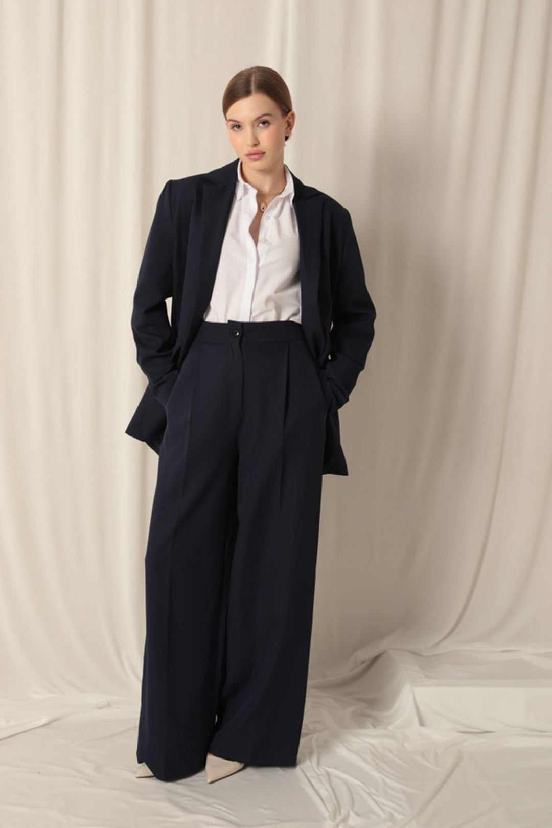 KKT Atlas Fabric Palazzo Women's Blue Trousers - Melle