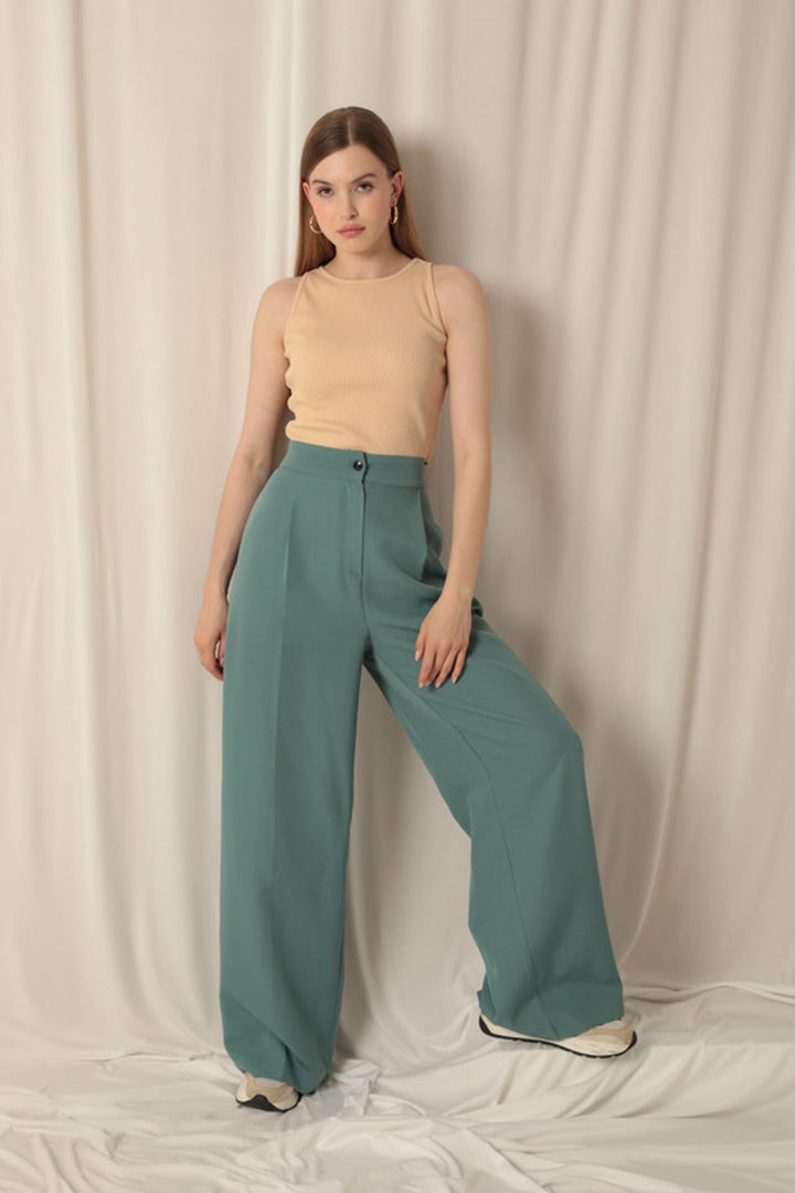 KKT Atlas Fabric Palazzo Women's Green Trousers - Mount Juliet