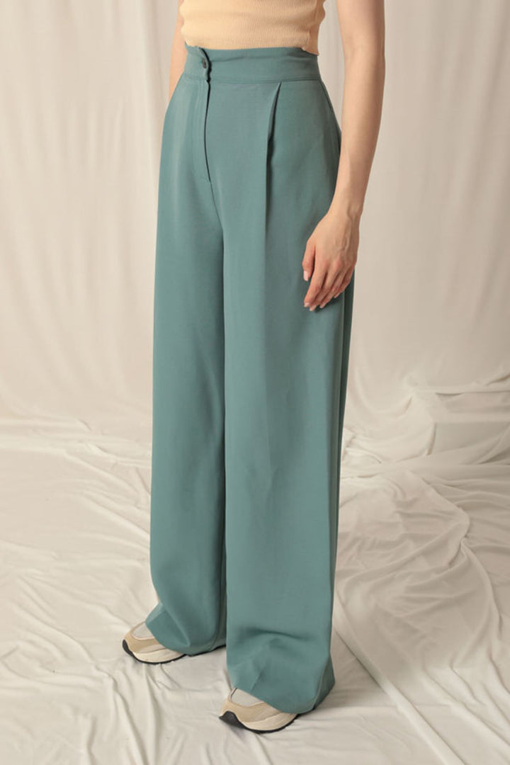 KKT Atlas Fabric Palazzo Women's Green Trousers - Mount Juliet