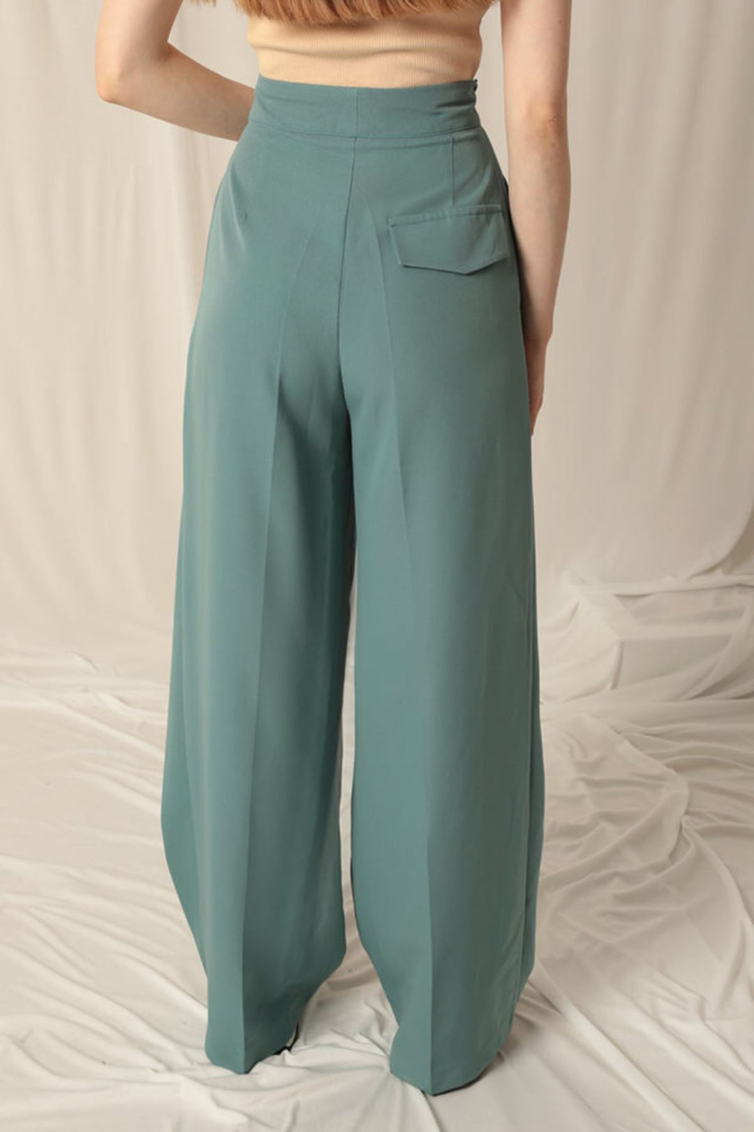 KKT Atlas Fabric Palazzo Women's Green Trousers - Mount Juliet