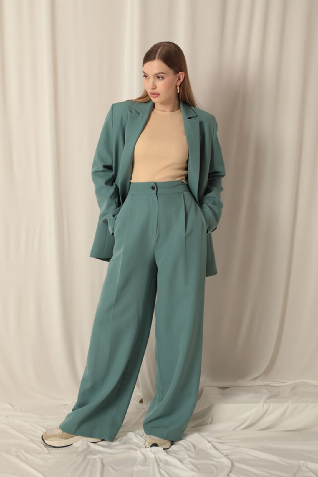 KKT Atlas Fabric Palazzo Women's Green Trousers - Mount Juliet