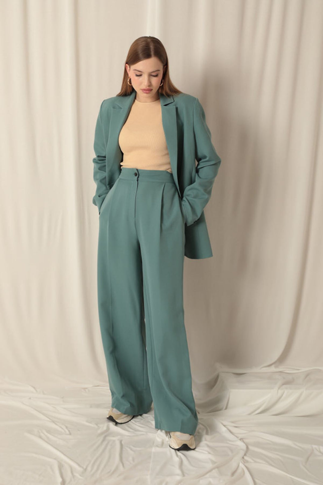 KKT Atlas Fabric Palazzo Women's Green Trousers - Mount Juliet