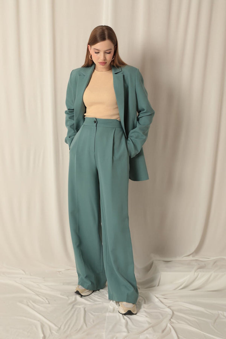 KKT Atlas Fabric Palazzo Women's Green Trousers - Mount Juliet