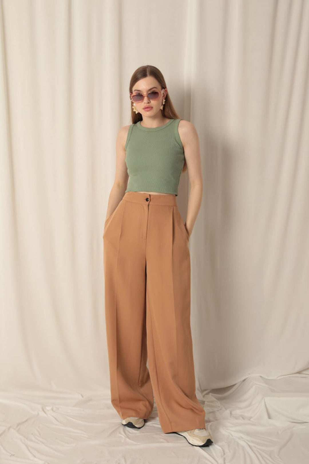 KKT Atlas Fabric Palazzo Women's Tan Trousers - Huber Heights