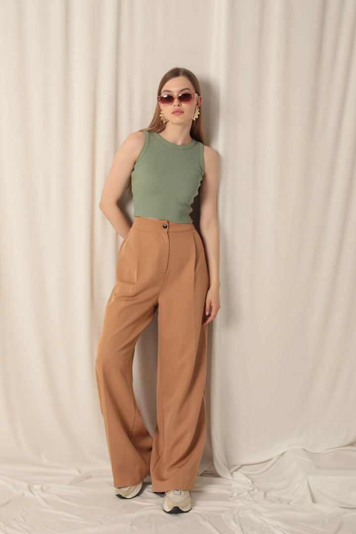KKT Atlas Fabric Palazzo Women's Tan Trousers - Huber Heights