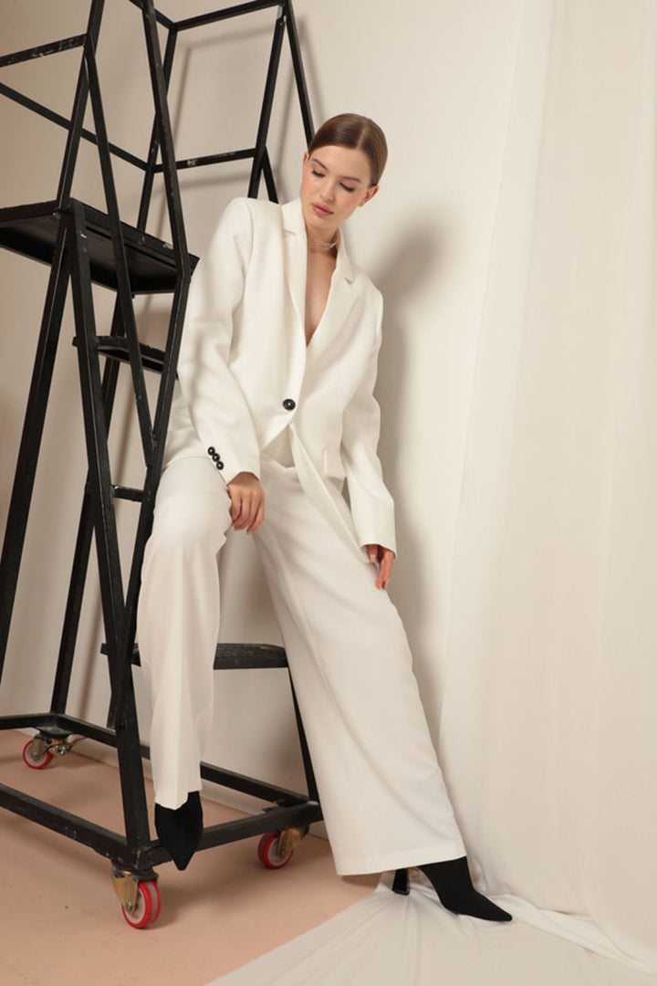 KKT Atlas Fabric Palazzo Women's White Trousers - Rovigo