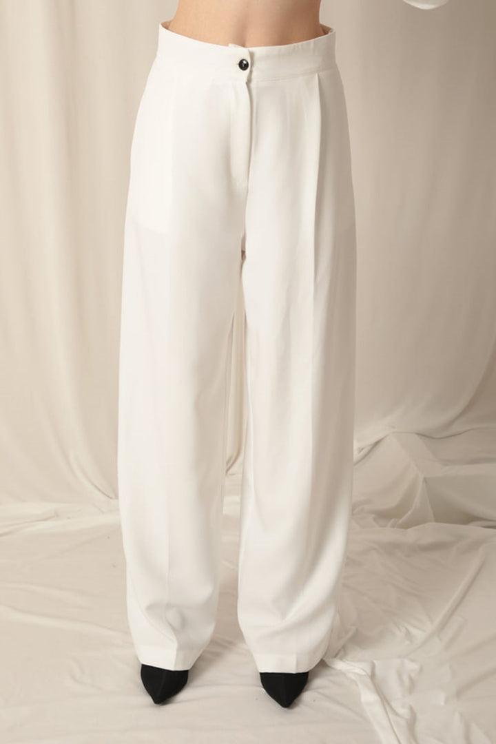 KKT Atlas Fabric Palazzo Women's White Trousers - Rovigo