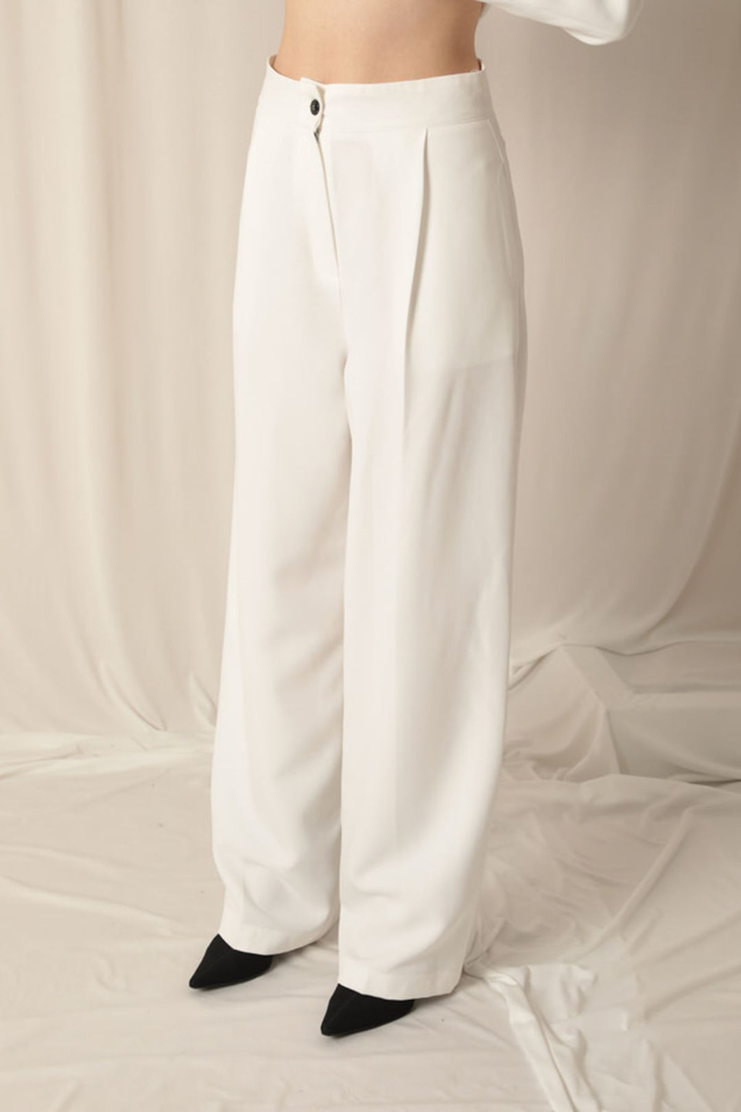 KKT Atlas Fabric Palazzo Women's White Trousers - Rovigo