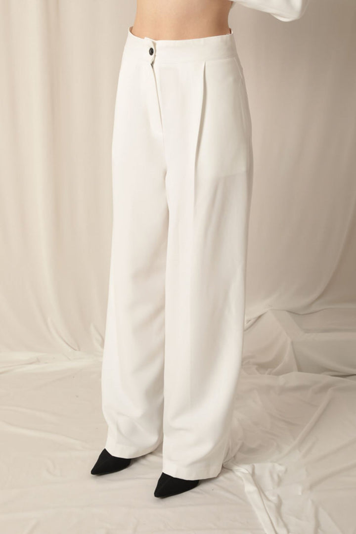 KKT Atlas Fabric Palazzo Women's White Trousers - Rovigo