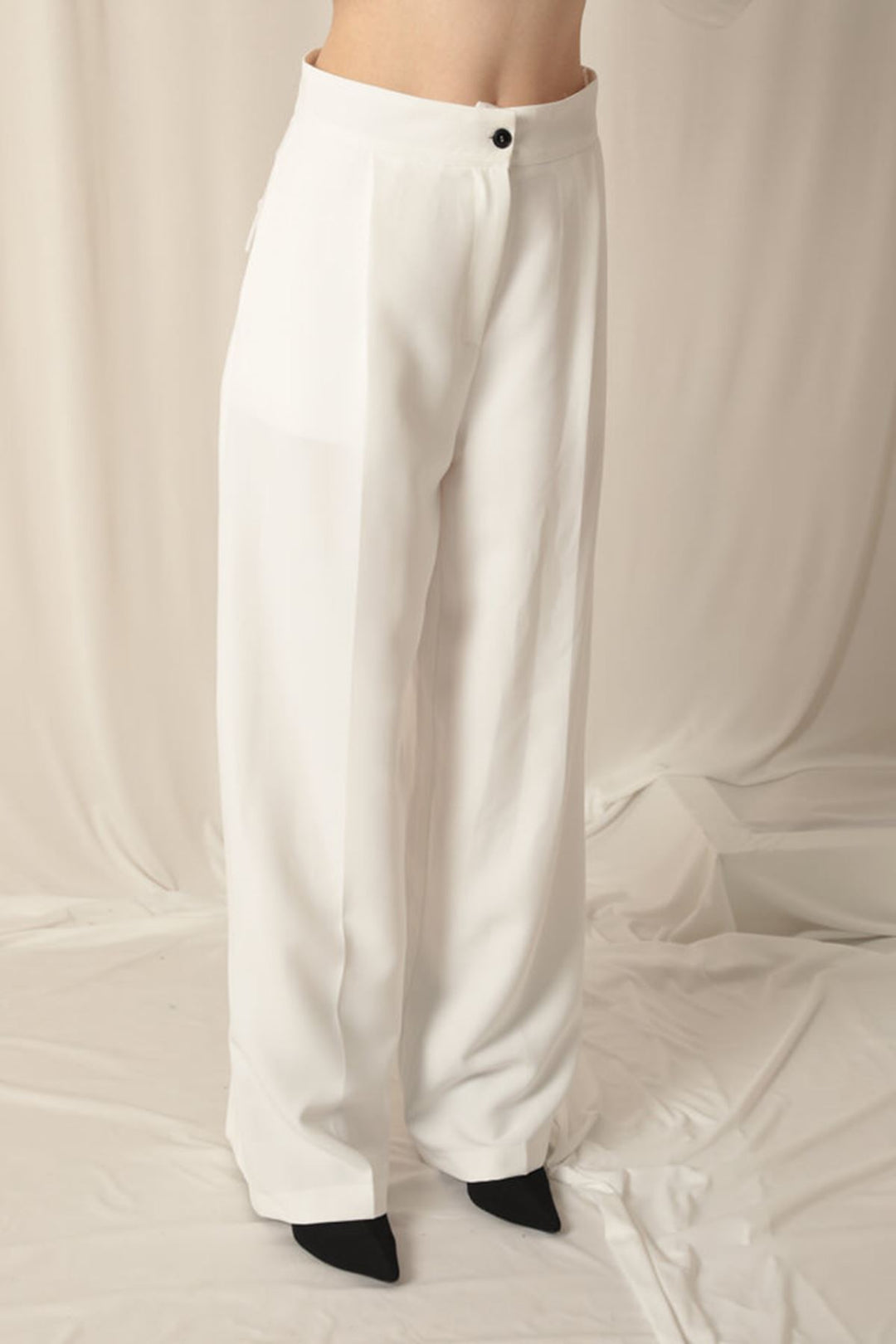 KKT Atlas Fabric Palazzo Women's White Trousers - Rovigo