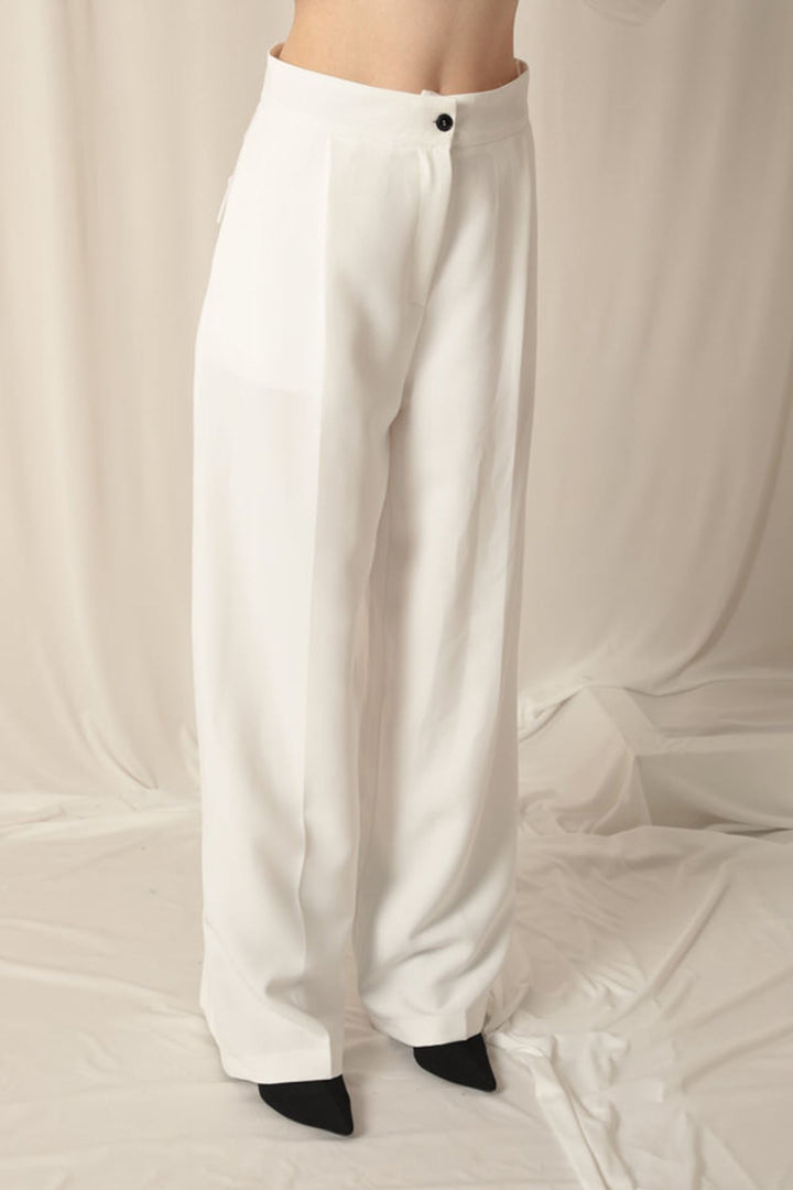 KKT Atlas Fabric Palazzo Women's White Trousers - Rovigo