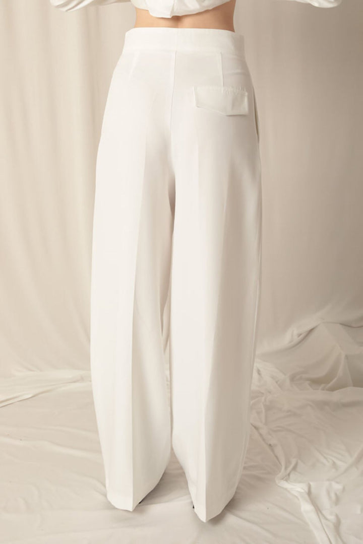 KKT Atlas Fabric Palazzo Women's White Trousers - Rovigo