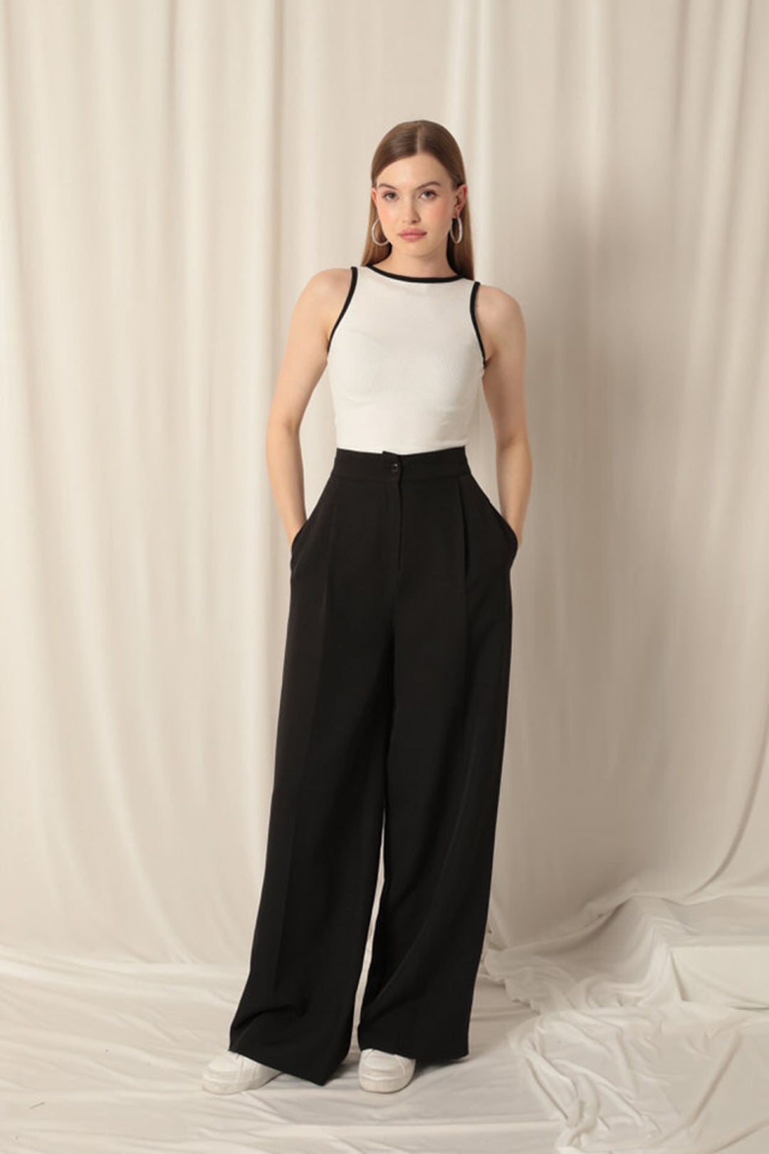 KKT Atlas Fabric Palazzo Women's Black Trousers - Torrance