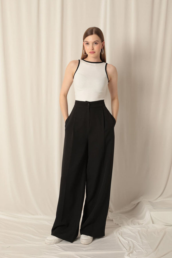 KKT Atlas Fabric Palazzo Women's Black Trousers - Torrance