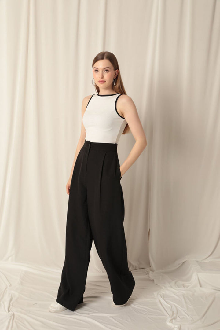 KKT Atlas Fabric Palazzo Women's Black Trousers - Torrance