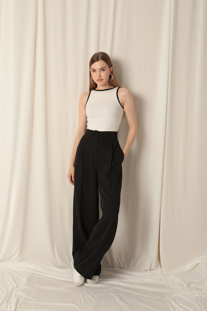 KKT Atlas Fabric Palazzo Women's Black Trousers - Torrance