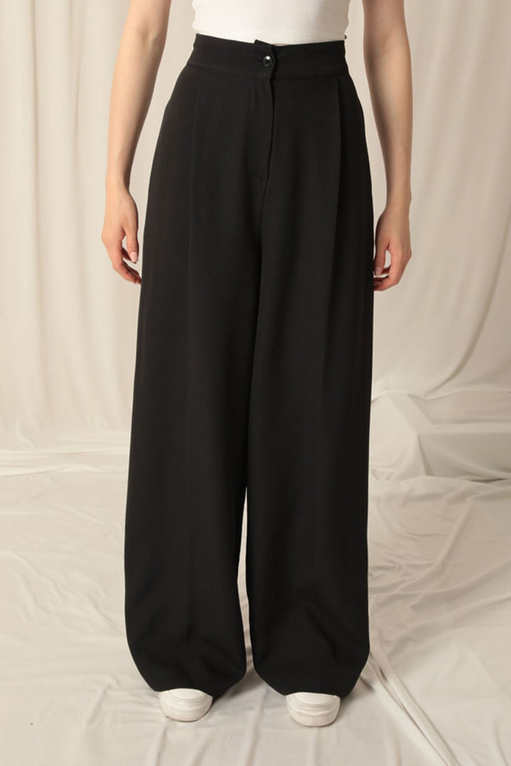 KKT Atlas Fabric Palazzo Women's Black Trousers - Torrance