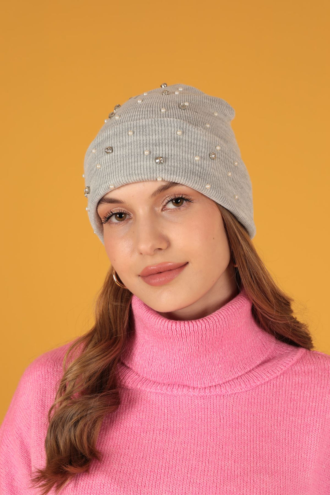 KKT Women's Light Grey Beret with Pearls - Pachuca