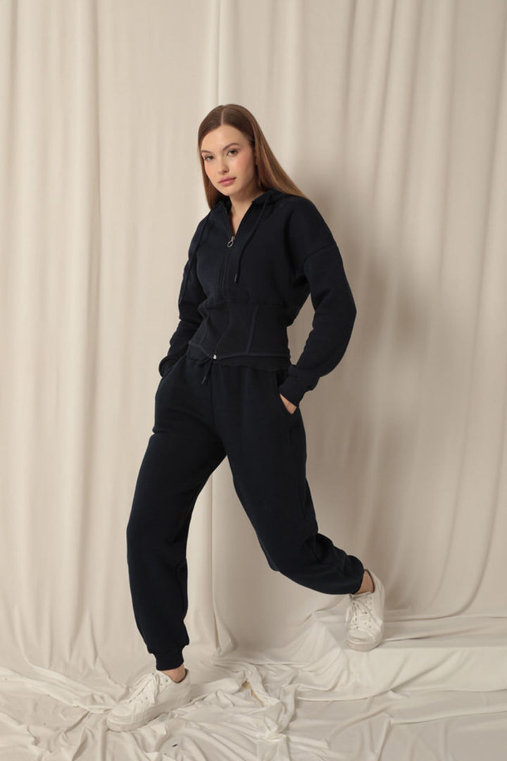 KKT Three Thread Fabric Zippered Women's Navy Blue Suit - Cassino