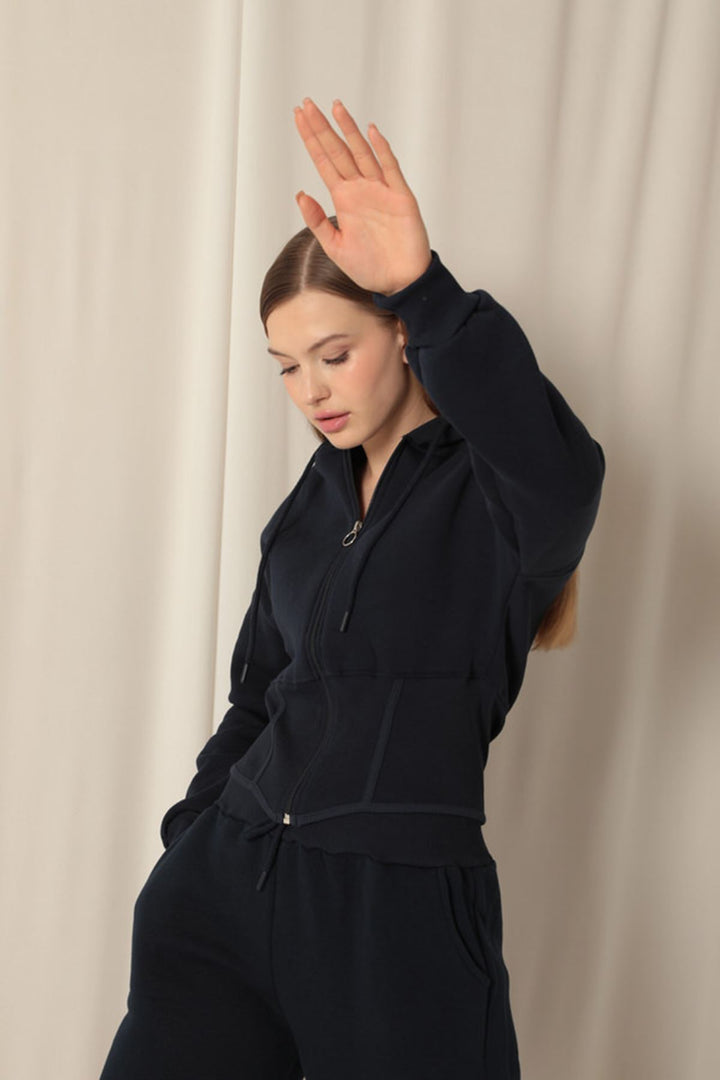 KKT Three Thread Fabric Zippered Women's Navy Blue Suit - Cassino