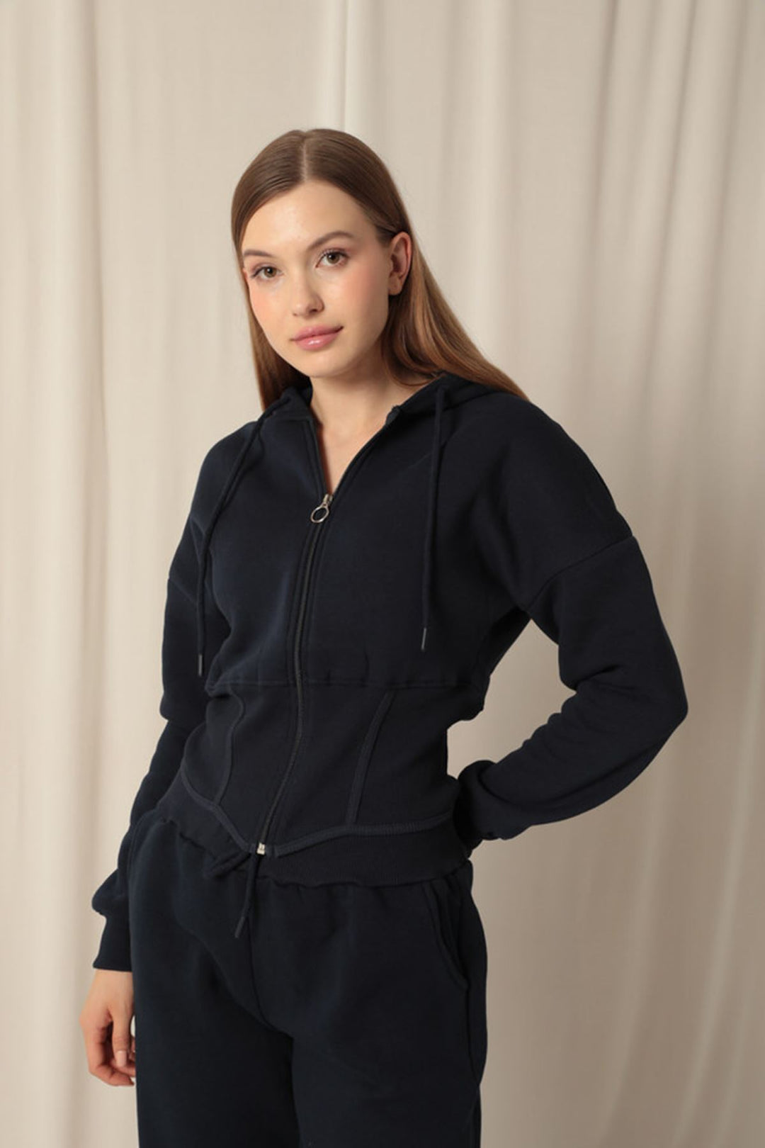 KKT Three Thread Fabric Zippered Women's Navy Blue Suit - Cassino