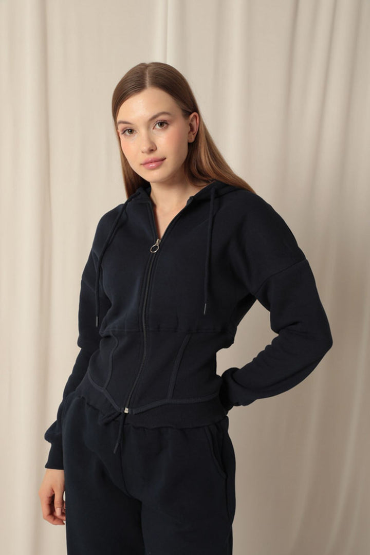 KKT Three Thread Fabric Zippered Women's Navy Blue Suit - Cassino